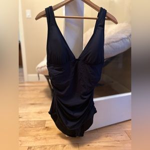 NWT ~ J.Crew Navy Blue Ruched V-Neck Swimsuit Sz 16
